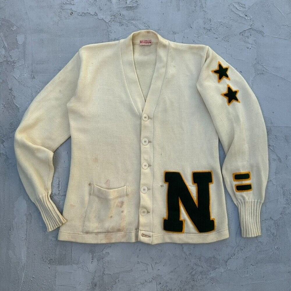 Vintage Harris Flippen & Co Inc Sporting Goods Letterman Sweater Distressed